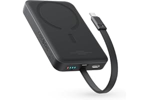 Baseus Magsafe Powerbank PD 30 W, 10 000 mAh, magnetyczna bateria zewnętrzna z wbudowanym kablem USB-C (wł./wył.) do iPhone 15/14/13/12, mini Power Bank, mały, ale wydajny, czarny