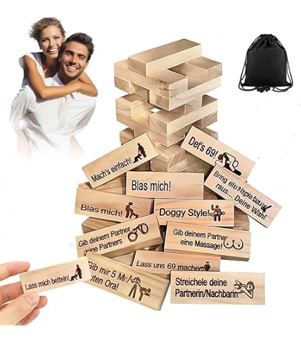 Jeu Tour Super Naughty Français – 48 Blocs Bois Coquins Pour Couple, Jeu Empilage Saint-Valentin Très Hot