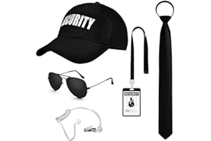 BTHRORO Déguisement de Costume d'Agent de Sécurité, Agent de mariage Casquette de Sécurité Cravate Oreillette Lunettes de Soleil Badge d'Identité pour Hommes Garçons Halloween Jeu de Rôle Accessoires