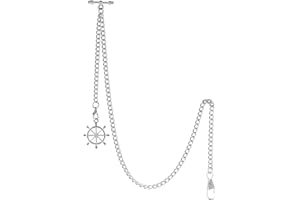 TREEWETO Taschenuhrkette mit T Bar Endstück Albert T-Bar Taschenuhr Kette mit Antiker Ruder Anhänger und 2 Haken für Weste Knopfloch