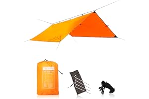DD Hammocks - DD Tarp 3x3 - Sunset Orange - Lightweight & 100% Waterproof Tarp Shelter with 4x Pegs and Guy Lines for Camping Scouts & Hiking Adventure