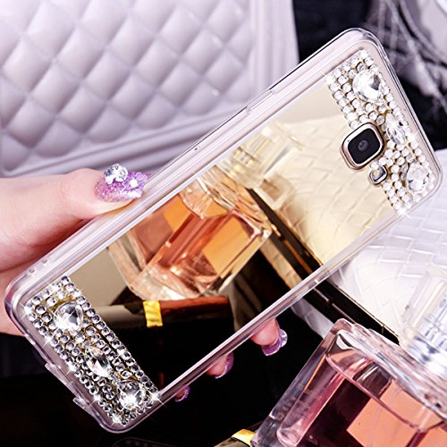 Galaxy A5 2016 Hülle,Galaxy A5 2016 Schutzhülle,Galaxy A5 2016 Case,ikasus® [Bling Glitzer Kristall Strass Diamant Spiegel Hülle] Galaxy A5 2016 Silikon Hülle,Glänzend Glitzer Kristall Strass Diamanten Überzug Mirror Spiegel Muster Stoßdämpfend TPU Silikon Schutz Handy Hülle Case Tasche Silikon Crystal Case Schutzhülle Etui Bumper für Samsung Galaxy A5 (2016) SM-A510F (5,2 Zoll) - Gold