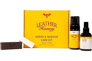 LEATHER HONEY Kit per la cura di pelle, camoscio e nabuck: pulitore, protettore per camoscio e gomma: Pulisce, protegge e ripristina scarpe, stivali, Ugg, mobili, giacche, borse e vestiti. Sicuro per tutti i colori