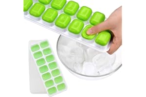 Sunerly Plateau à glaçons de 14 bacs Glaçon en silicone avec couvercle Plateau à glaçons, Tenez au frais, Certifié LFGB FDA Sans BPA Empilable Bacs à glaçons empilables Aliments pour bébés glaçons