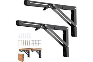 Vebetter 250mm Staffa Pieghevole, 2Pcs Mensola Pieghevole, Staffe Mensole Pesanti, Supporto Da Parete In Metallo Nero, Per Garage, Cucina, Camera Da Letto, Supporto Tavolo Staffe Carico Massimo 60KG.