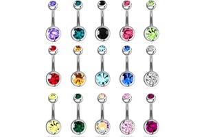 XUJLRL 15pcs Anello di Ombelico in Acciaio Inox Set 14 Gauge 10mm Barbell Ombelico Bar Piercing Gioielli