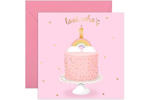 Central 23-1er Carte d'anniversaire pour fille d'anniversaire 1 an Gâteau arc-en-ciel Livré avec de jolis autocollants