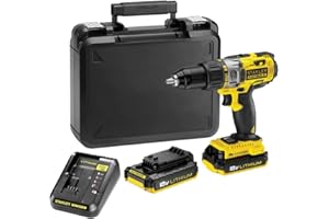 Stanley FATMAX Perceuse à Percussion 18V Lithium Ion Mandrin Une Main Vitesse Variable Faisceau LED Clip Ceinture Avec 1 Mallette 2 Batteries 18V 2Ah 1 Chargeur FMC625D2-QW