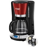 Russell Hobbs Colours+ dijital kahve makinesi, kırmızı, programlanabilir zamanlayıcı, 1,25 l cam s&uuml;rahi, 10 fincana kadar, sı