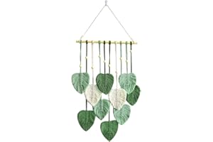 QOTSTEOS Macrame Wall Hanging Green Leaf Tassel Tapestry, Woven Leaves Wall Decor Handmade Chic Tassel Leaf Ornament Aesthetic for Home Office Apartment(Color:Green)