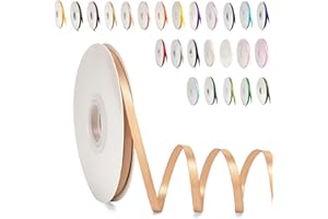 POPOYU Nastro di Raso Oro Champagne, Nastro in Tessuto 6mm x 91m Nastri per Pacchi Regalo,Nastrini Colorati per Lavoretti Palloncini, Fiocchi, Festa Decorazione di Cerimonia Nuziale