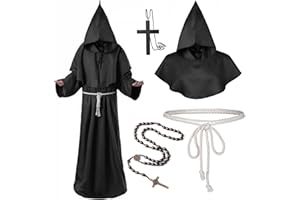 HARNYLOOM Disfraz de Monje Sacerdote Traje con Capucha Túnica Medieval Disfraces Cosplay de Halloween Carnaval Cosplay para Adultos