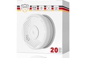 SHD Detector de Humo para Casa, Set 20 Alarma de Incendios, con 10 Años de Garantía, Incluye Pila de 9V, Probado por DIN EN14604, Certificado por BSI, Alarma Inmediata y Rápida, Blanco