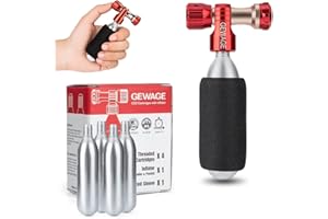 GEWAGE CO2 Air Pump for Bicycle Tyres - Includes 4 Pack CO2 Capsules 16g with Thread, Compatible Presta & Schrader Valve for Mountain & Road Bikes