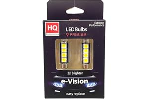 HQ Automotive e-Vision LED Light Bulbs C10W 4xSMD 5050 CanBus White LED Light 6000K 12V – 2 Bright LED Car Light Bulbs, CanBus Compatible LED Bulb, Easy Replace Car Accessories