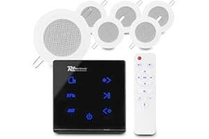 Power Dynamics A100B Bluetooth Ceiling Speaker System - Compact In-Wall Amplifier with 6x 3 CSBA3L Kitchen Ceiling Speakers, Small Home Audio Kit & Speaker Cable