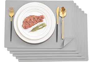 mosayt manteles Individuales Lavables de Cuero Gris, Impermeables, Resistentes al Calor y Antideslizantes, Ideales para Decorar la Cocina, la Mesa de Comedor, la Fiesta o el Desayuno,Juego de 6