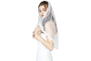 BEAUTELICATE 1 Capa Velo de Novia Boda Blanco Marfil Corto Suave Tul Sencillo Encaje Borde Con Peine V71 y V132