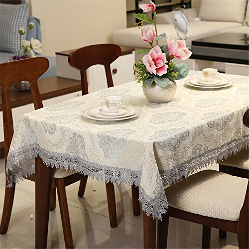 Preisvergleich Produktbild qsyyhome europäischen Style Hotel Home quadratisch / rechteckigen / rund handgefertigt Baumwolle Leinen Tischdecke mit Spitze für Eßzimmer / Tee / TV, Baumwoll-Leinen, grau, 43x43inch / 110x110cm