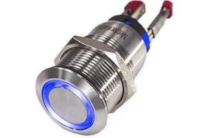 METZLER-TRADE Metzler® LED-Druckschalter mit Rastfunktion und Ringbeleuchtung Blau IP67 Edelstahl 19mm Einbau langlebig und witterungsbeständig SPDT Wechsler Schließer Öffner 10 Jahre Ersatzteilverfügbarkeit