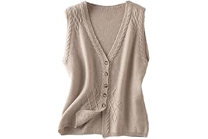 ALLOAONE Gilet Cardigan in Lana da Donna Lavorato A Maglia con Scollo A V Senza Maniche
