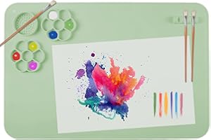 SOQKEEN Tappetino in Silicone per Pittura 40x60cm - Grande, Antiscivolo, Pieghevole con Vassoi Colore, Portapennelli e Bordo Antigoccia per Artigianato, Fai da Te, Verde