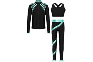 Oyolan Enfant Fille Ensemble Veste Patinage Artistique et Pantalon Strass Brillant Tenue Gymnastique Danse Entraînement 5-16 Ans