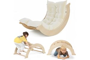 nmoiww Balançoire d'intérieur pour Tout-Petits, échelle d'escalade Triangulaire Pliable, balançoire en Bois d'arc-en-Ciel, Jouet d'escalade Montessori, Charge de 64 kg (Couleur Naturelle)