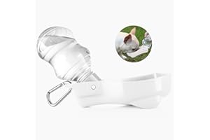 Flexzion Portable Dog Water Bottle Dispenser - 7oz Pet Travel Water Bottle for Dogs On the Go with Buckle & Flippable Water Bowl, White Dog Travel Water Bowl Dispenser & Doggy Water Bottle On the Go