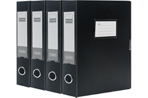 SOYIRI Lot de 4 Boîtes de Classement A4 en Plastique, Dos de 55 mm, Boîte à Archive pour bureau, école – Noir