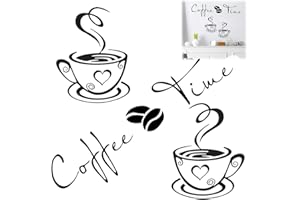 HANIUTTY 2 Sätze Küche Dekor Aufkleber Wandaufkleber, Kaffee Zeit Tassen und Bohnen Peel and Stick Tapete, DIY abnehmbare Wandkunst Abziehbilder Wandtattoo Kaffeesorten Esszimmer Aufkleber