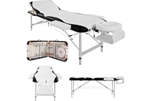 BTM Massage Table Couch Bed Aluminium Deluxe Lightweight Professional Beauty Tattoo Spa Reiki Portable Folded 3 Section with Premium PU Leather Foam Carrying Bag White（213cm/15kg/Load Capacity 250 kg）