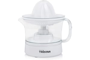 Tristar CP-3005 Exprimidor de cítricos · 25W · Capacidad de 0.5 L, 2 conos de diferente tamaño incluidos, Jarra extraíble, Tapa transparente antipolvo, libre de BPA, blanco