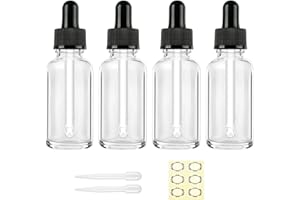 Apstaqeoo 4PCS 50ML Clear Glass Dropper Bottles - Empty Refillable Sample Bottle With Pipette for Essential Oil, Aromatherapy, Perfume, Laboratory - Black Cap