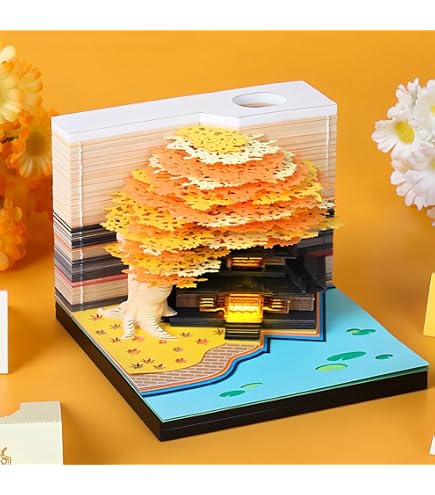 Calendrier 3D 2026 Notes Autocollantes - Sculpture Papier Cabane De Noël Avec LED - Pour Bureau, École, Cadeau Créatif