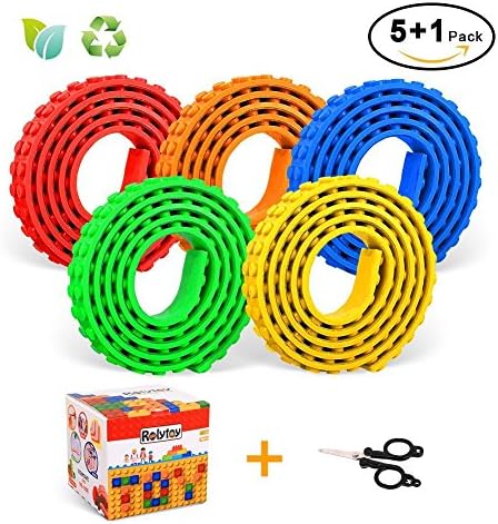 Block Tapes, 5 Rolls Reusable Silicone Self-Adhesive Building Block Tape with Scissors DIY Loop Tapes Compatible With Lego Building Bricks Construction Toys Wall Decoration, Inspire Imagination Toys for Kids