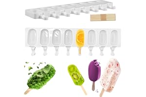 YINGBIAO 8 Cavity Silicone Ice Lolly Moulds with 16pcs Wooden Sticks, Non Stick Cakesicle Moulds, Ice Cream Moulds Homemade Popsicle Ice Pop Maker BPA Free Popsicle Mould for Kids Summer DIY Home Kitchen Tools
