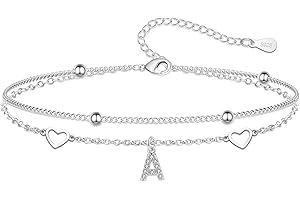 Hcvone S925 Bracelets for Women Girls Silver Heart Initial A-Z Bracelet Layered Bead Bracelets Jewellery For Friends Mum Daughter Sister