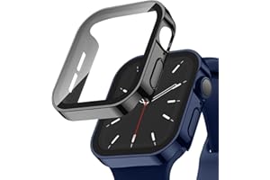 Recoppa 2 Pack Hard Case Compatible for Apple Watch 45mm Series 8/7 with Tempered Glass Screen Protector, Ultra-Thin Durable Protective Cover for iWatch 45mm Black/Blue