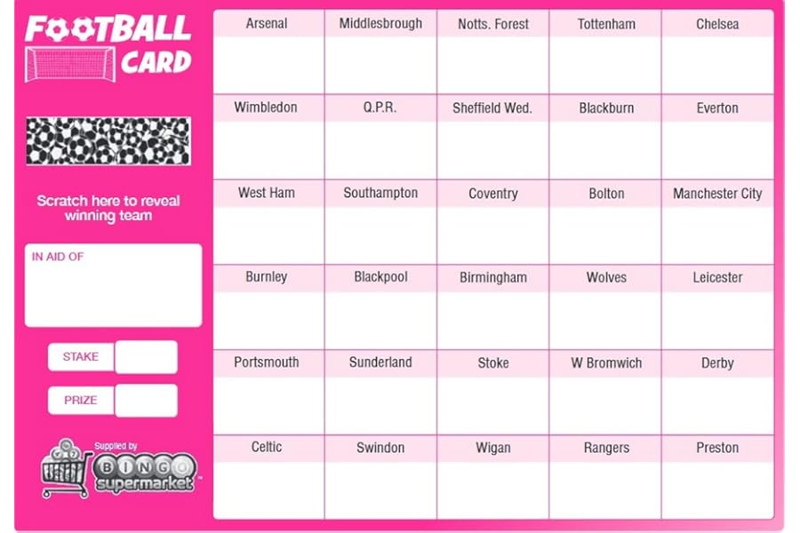 Bingosupermarket Football Fundraising Scratch Cards (30 Team) A5 Size 10 Pack