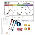 CLOUDFOUR Magnetic Whiteboard Monthly Calendar and Planner Set size 40 cm x 30 cm for Fridge Including Magnetic Shopping List 7cm x 30 cm, 3 Markers, Eraser and 3 Assorted Magnetic Emoji Icons.