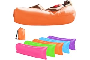 Kenmohuo Inflatable Sun Air Lounger, Portable Blow Up Sofa Bed for Beach Camping Garden, Waterproof Anti-Leak Inflatable Chair Couch Sunbed for Outdoor Travel Picnics Hiking Pool (Orange)