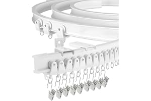 SEGNAYEN Riel de cortina de techo flexible para ventana de bahía, 4.87m, riel de cortina curvado, montaje en pared, riel de cortina de plástico resistente, sistema de riel para divisor de habitación de cama