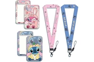 OBLRXM Porte-Badge Cartoon, 2 Set Lanière Stit-ch avec Porte-Carte, Stit-ch Lanyard Porte-Cartes Lanière Courroie de Cou de Lanière avec pour École Carte d'Identité, Bureau, Carte de Bus