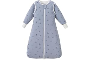 Nivolltha Super Soft Removable Long Sleeves Baby Sleeping Bag 2.5 TOG, 100% Cotton Winter Sleeping Bag 6-18 Months for Infant Toddler, Ocean
