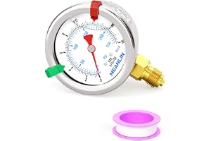 MEANLIN MEASURE 0~16Bar/0~230Psi Däcktrycksmätare 1/8" BSP 1,5" frontalt glas, mätare i rostfritt stål fylld med vätska, WOG