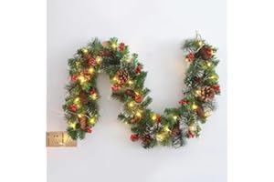 FAIRYAUSHOPYA Christmas Garland,Illuminated Christmas Garland with LED Lights 180cm,Christmas Decoration, Garland for Stairs, Windows,Fireplace,Doors,Garden,Wedding Party, Indoor and Outdoor
