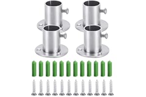 KRIZJUES Myukbest 4PCS Wardrobe Bracket, Wardrobe Rail Rod Pole Socket, Wardrobe Pipe Bracket, Stainless Steel Rod Socket Flange Set, Wall Mount Hanging Rail End Supports for Closet Curtain (25mm)