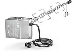 ONLYFIRE only fire Universel Barbecue Rôtisserie Set 120 cm hexagone 9x9mm tournebroche + 4 x brochettes Aiguilles et Moteur en Acier Inoxydable, 220 V - 240 V
