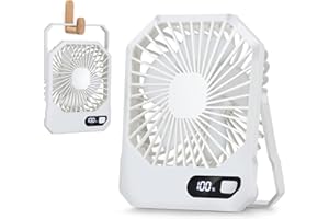 Furnsii Petit Ventilateur de Table/Suspendus 2 en 1, Ventilateur de Bureau Silencieux avec Support 180° & Affichage LED, Ventilateur Portable Batterie Rechargeable USB-C Intégrée